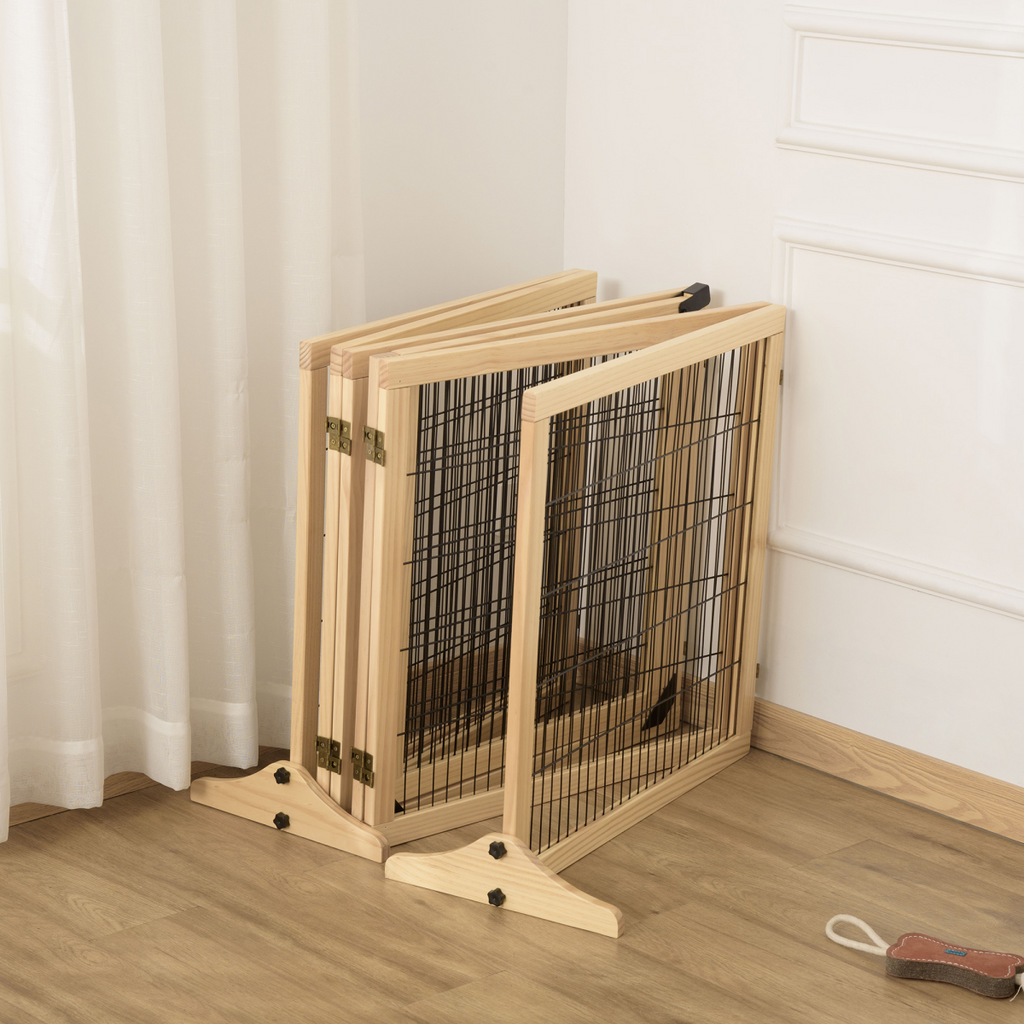 PawHut 6-Panel Freestanding Foldable Wooden Dog Gate Playpen 432cm