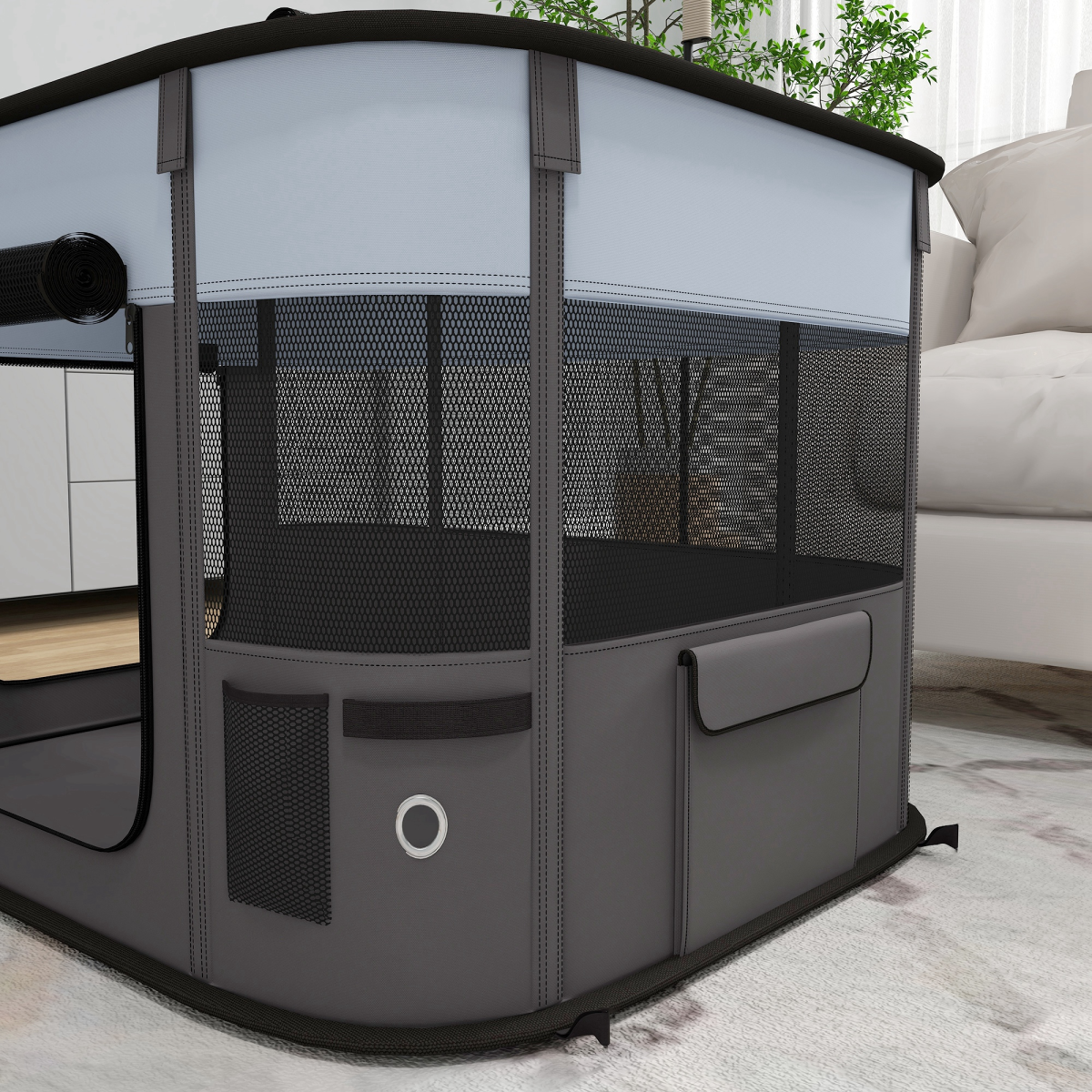 PawHut Portable Pet Playpen - Foldable, Multi-Door, 84x64x53 cm (Grey)