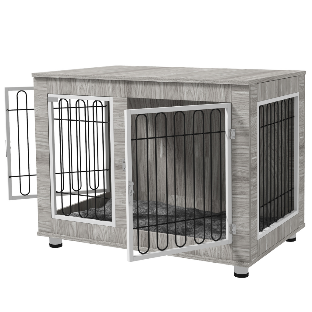PawHut Dog Crate End Table with Soft Cushion, Double Doors