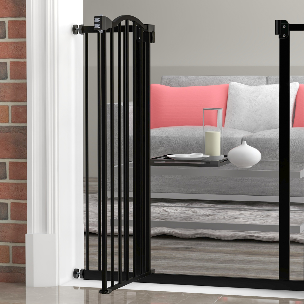 PawHut Adjustable Metal Pet Gate with Auto-Close Door, Black 74-94cm