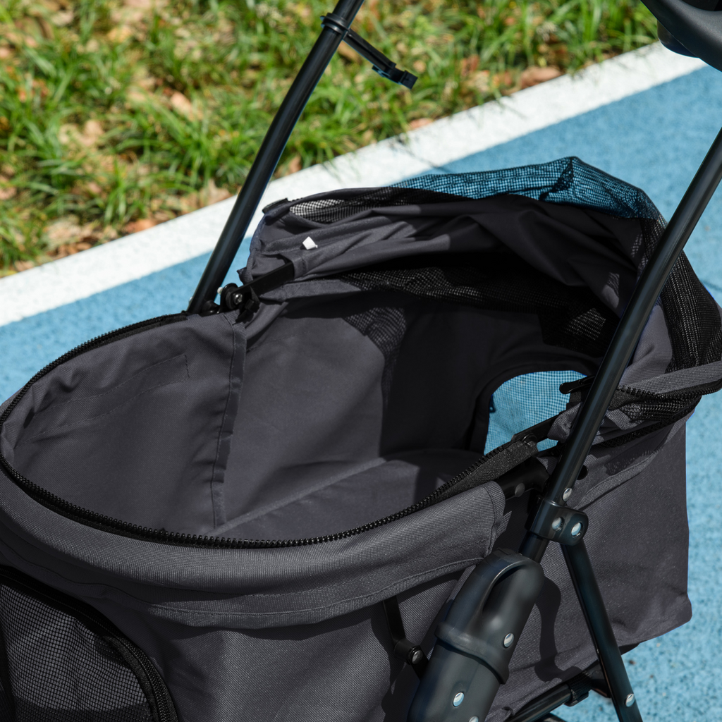 PawHut Foldable Pet Stroller with Brakes, Canopy & Mesh Front - Black