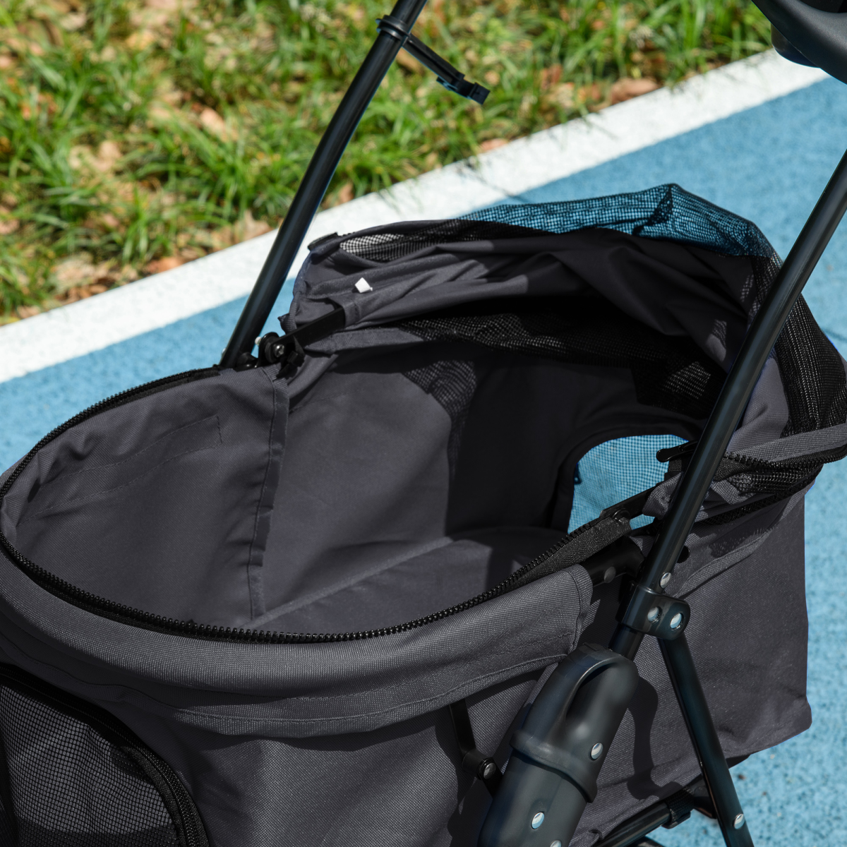 PawHut Foldable Pet Stroller with Brakes, Canopy & Mesh Front - Black