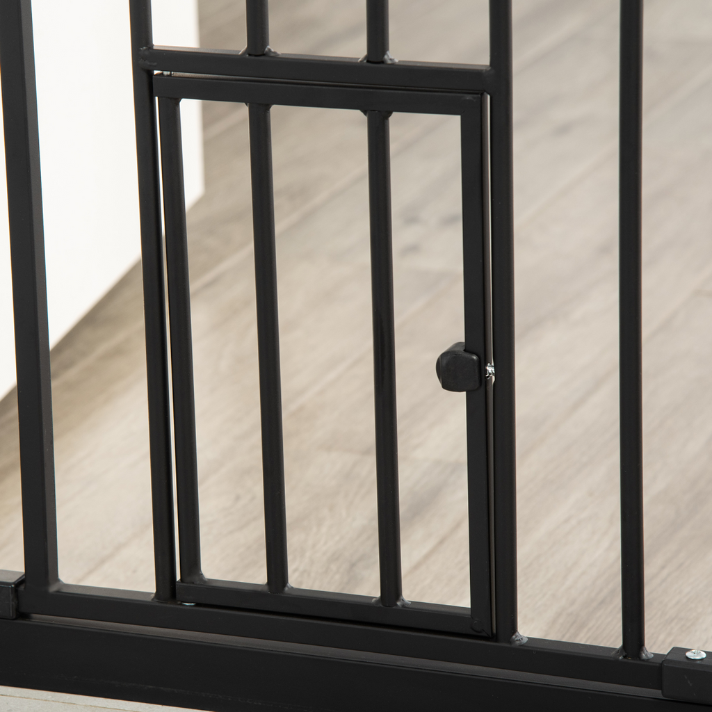 Extra Tall Dog Gate with Auto-Close & Cat Door for Stairs, 74-80 cm Wide