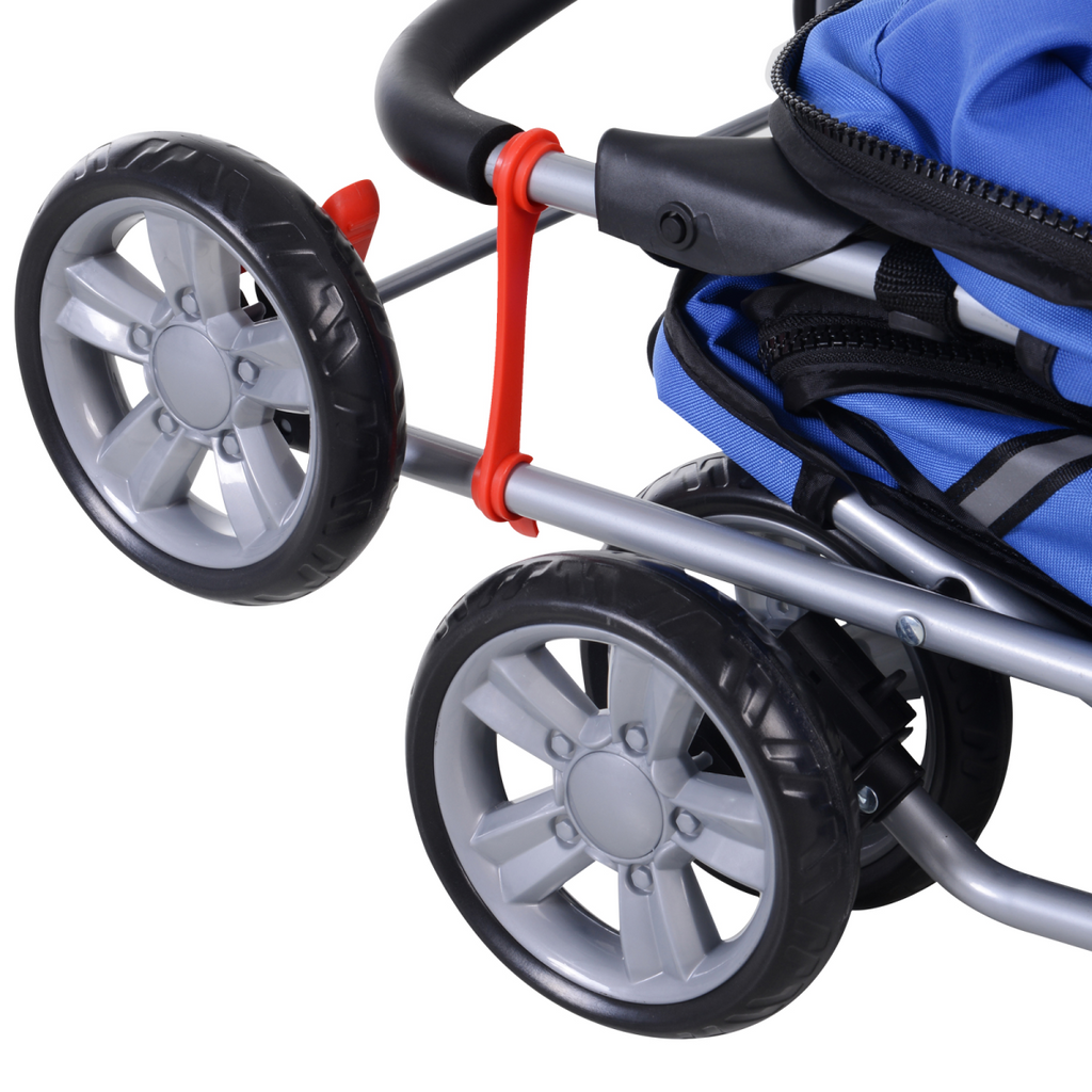4-Wheel Pet Stroller for Small Dogs & Cats - Foldable, Leash Inside, Mesh Windows