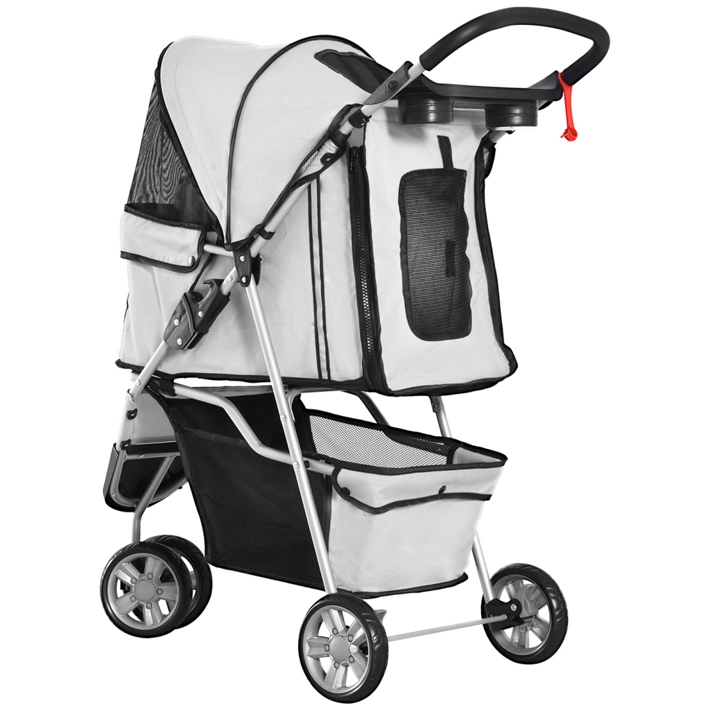 Pawhut 3-Wheel Pet Stroller Carrier for Cats & Small Dogs, Grey