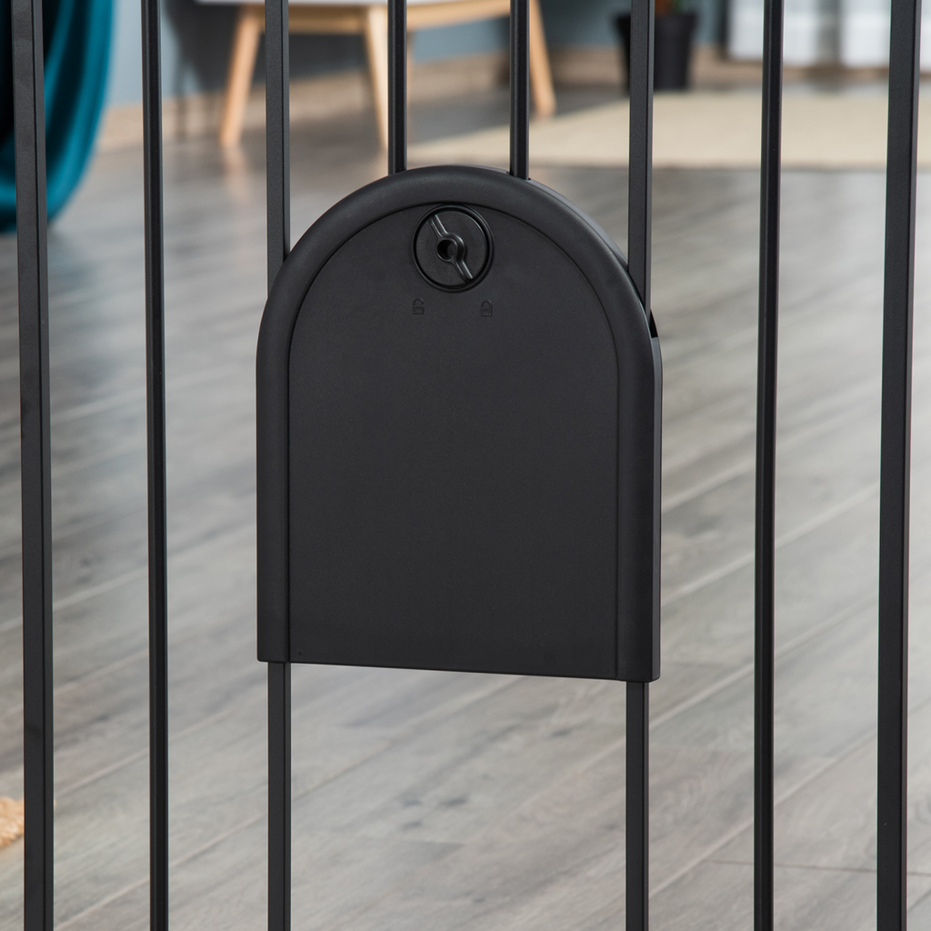 Adjustable 75-82 cm Pet Gate - Stair-Pressure Fit, Auto-Close, Double Lock, Black