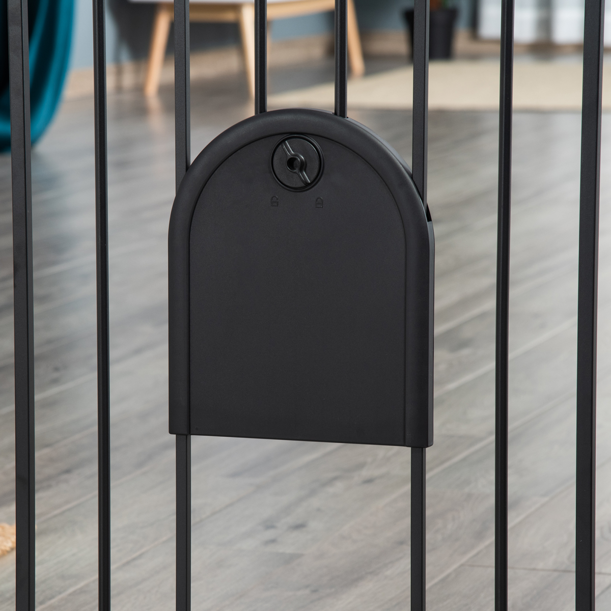 Adjustable 75-82 cm Pet Gate - Stair-Pressure Fit, Auto-Close, Double Lock, Black