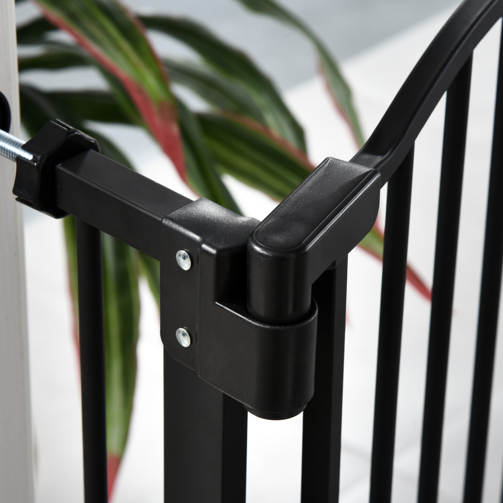 Adjustable 74-80cm Metal Pet Gate with Auto-Close Door - Black