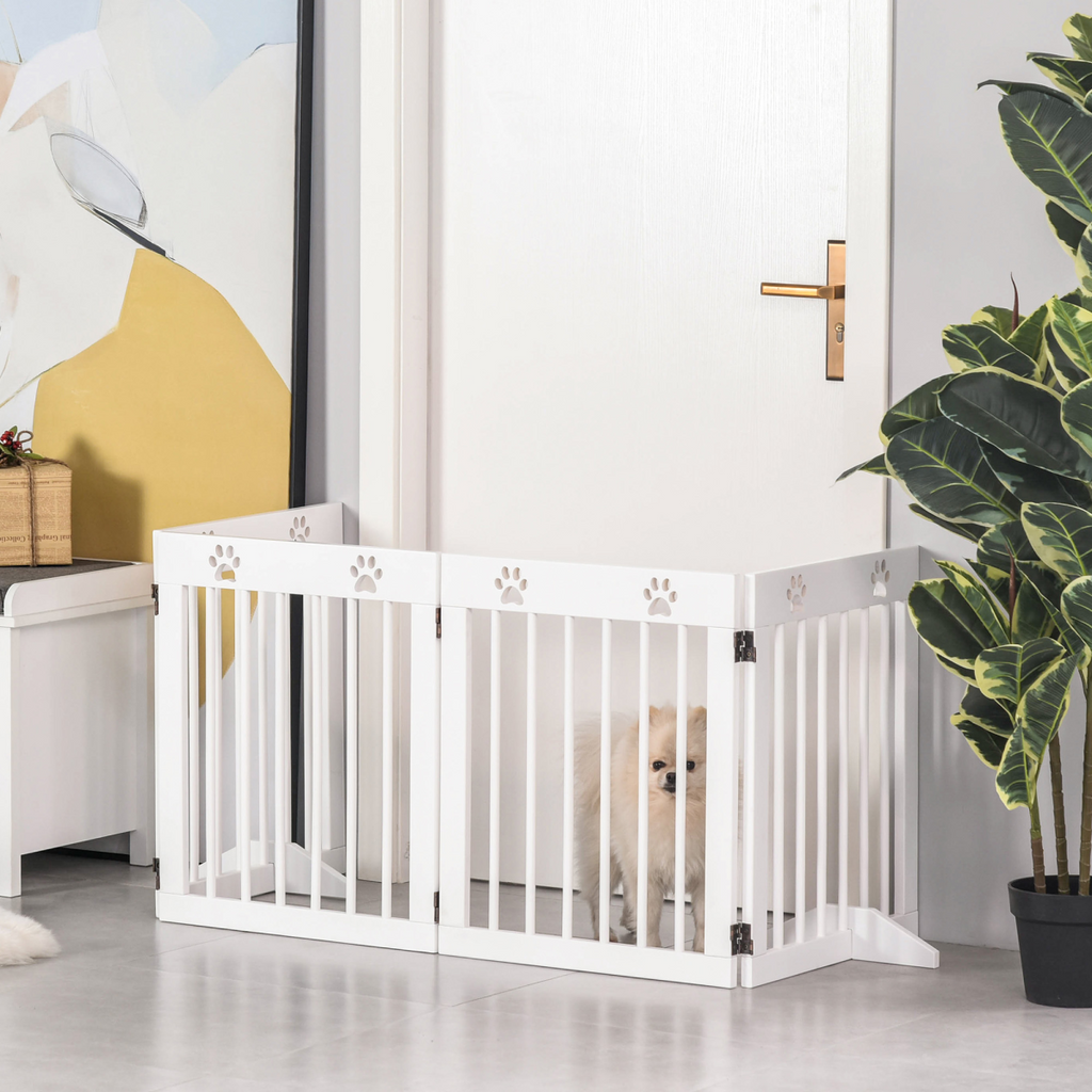 Freestanding 4-Panel Folding Wooden Dog Gate with Removable Feet