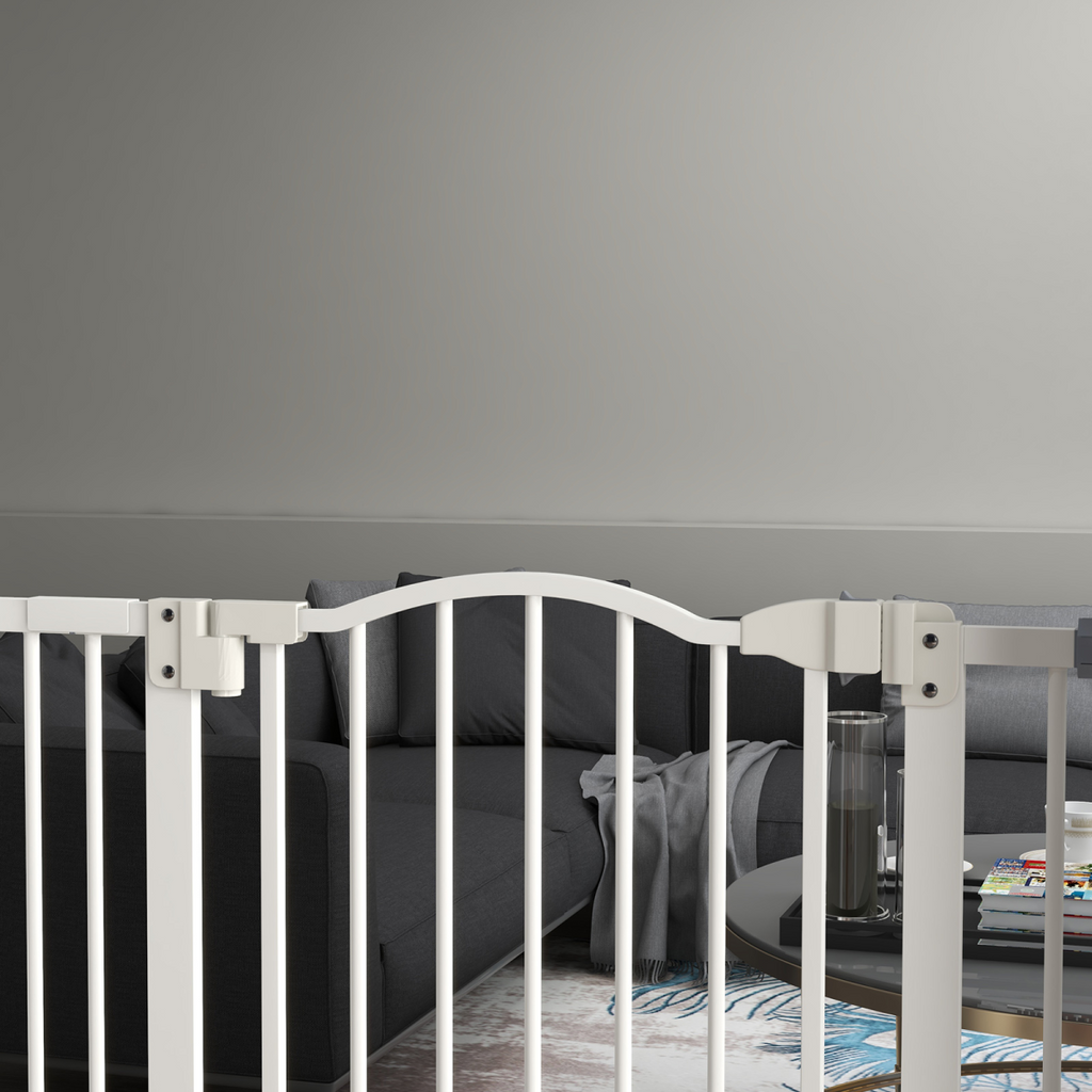 PawHut 74-94cm Adjustable Metal Pet Gate with Auto-Close Door, White