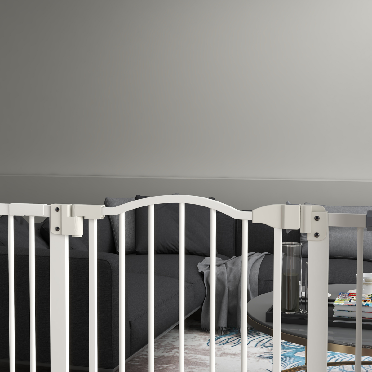 PawHut 74-94cm Adjustable Metal Pet Gate with Auto-Close Door, White