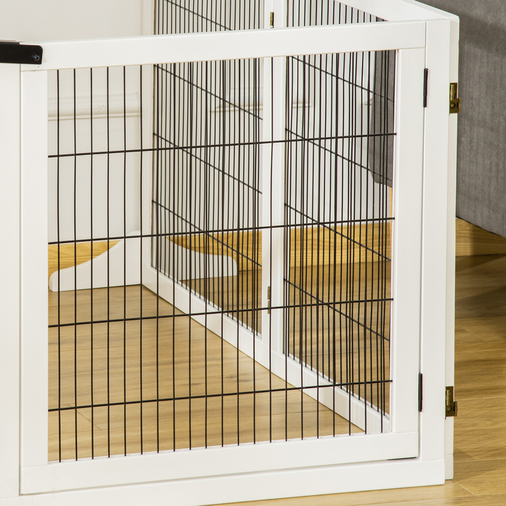 6-Panel Freestanding Foldable Wooden Dog Gate Playpen 432cm Pawhut