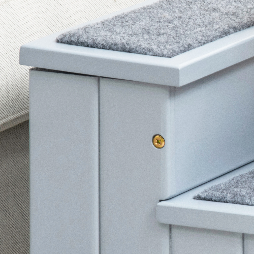 Pawhut 3-Step Wooden Dog Stairs with Hidden Storage, Grey