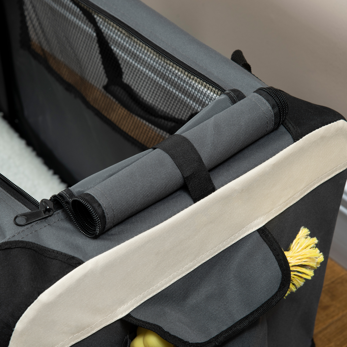 60cm Foldable Pet Carrier with Cushion - for Mini Dogs & Cats (Grey Pawhut)
