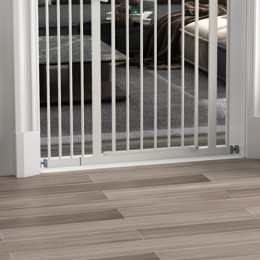 PawHut 74-94cm Auto-Close Metal Pet Gate with Double-Locking - White