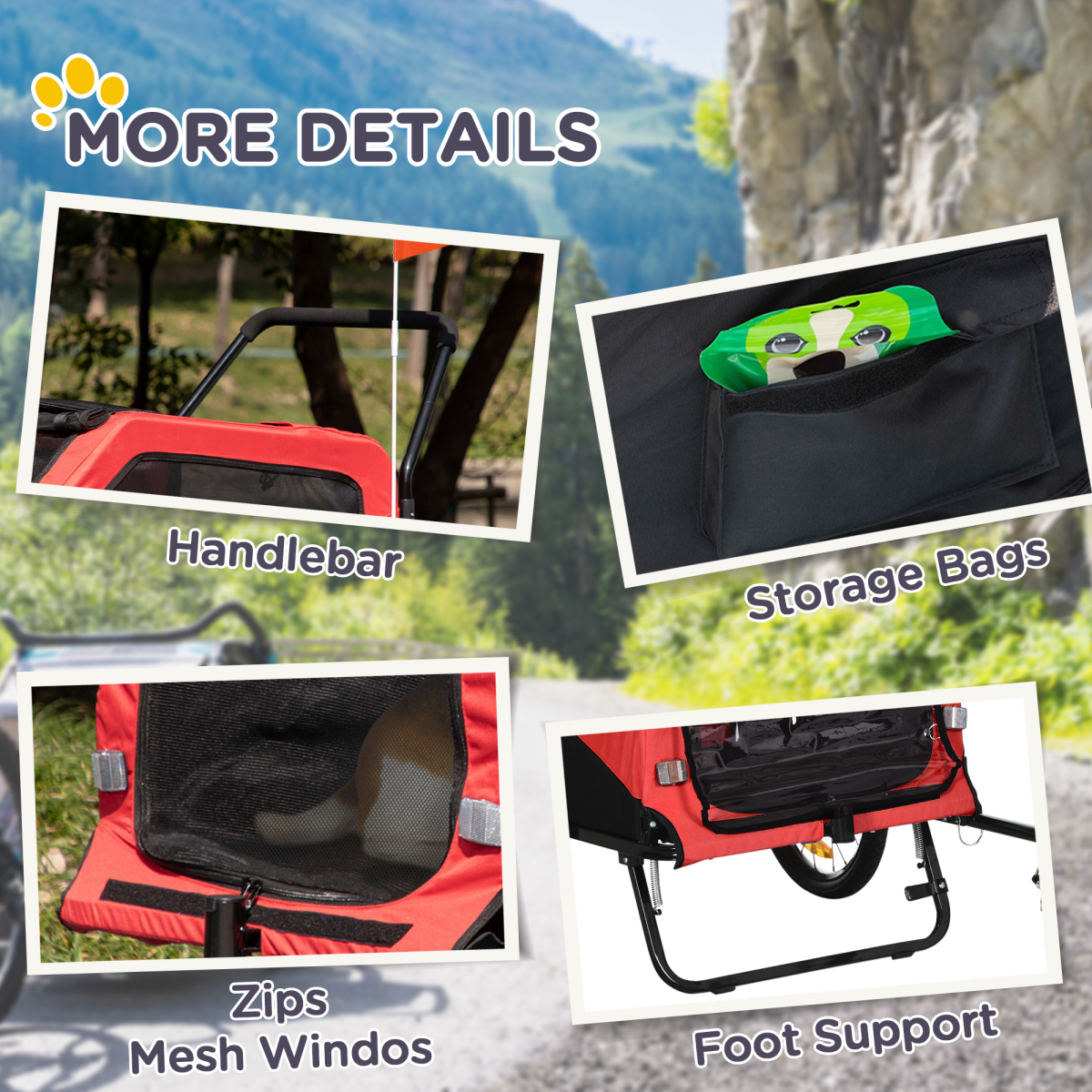 2-in-1 Dog Bike Trailer & Stroller for Large Dogs, Hitch-Ready, Red