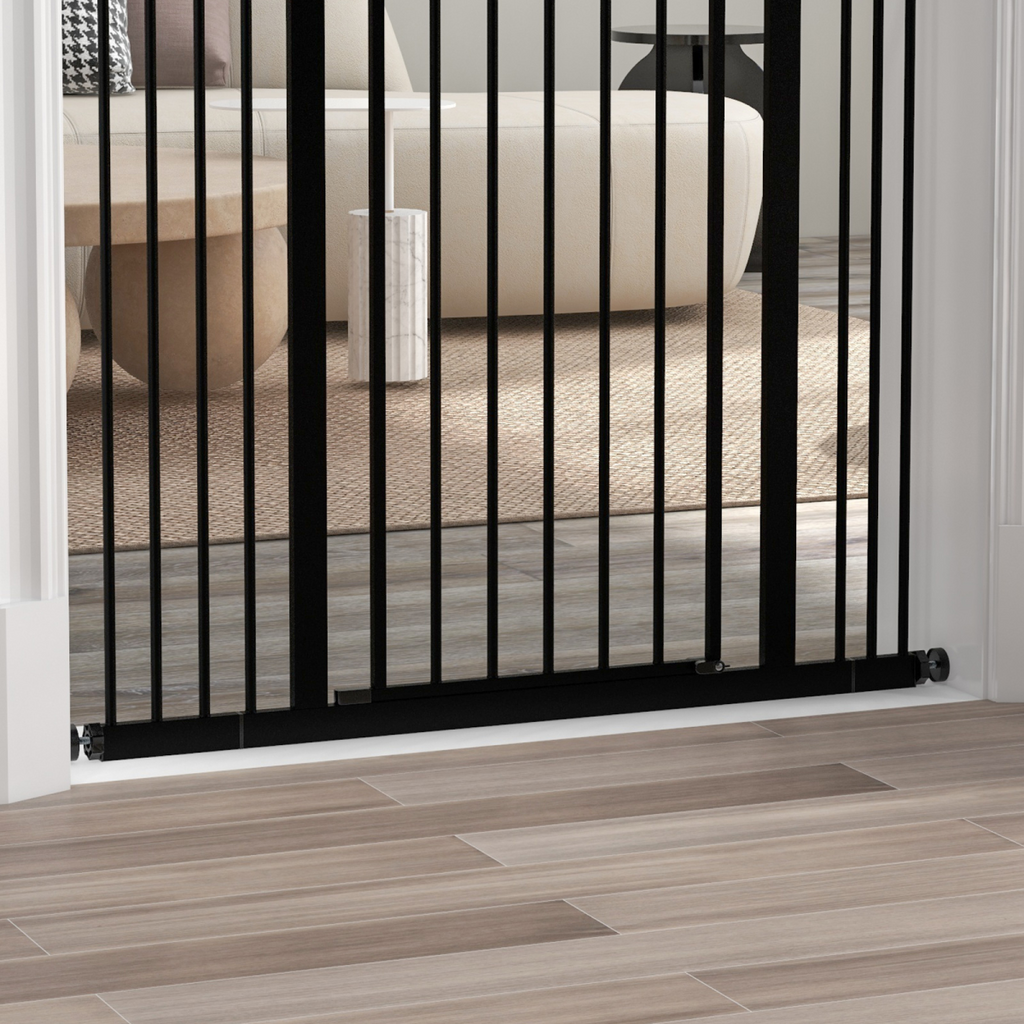 PawHut Adjustable Metal Pet Gate 74-100cm with Auto-Close Door Black