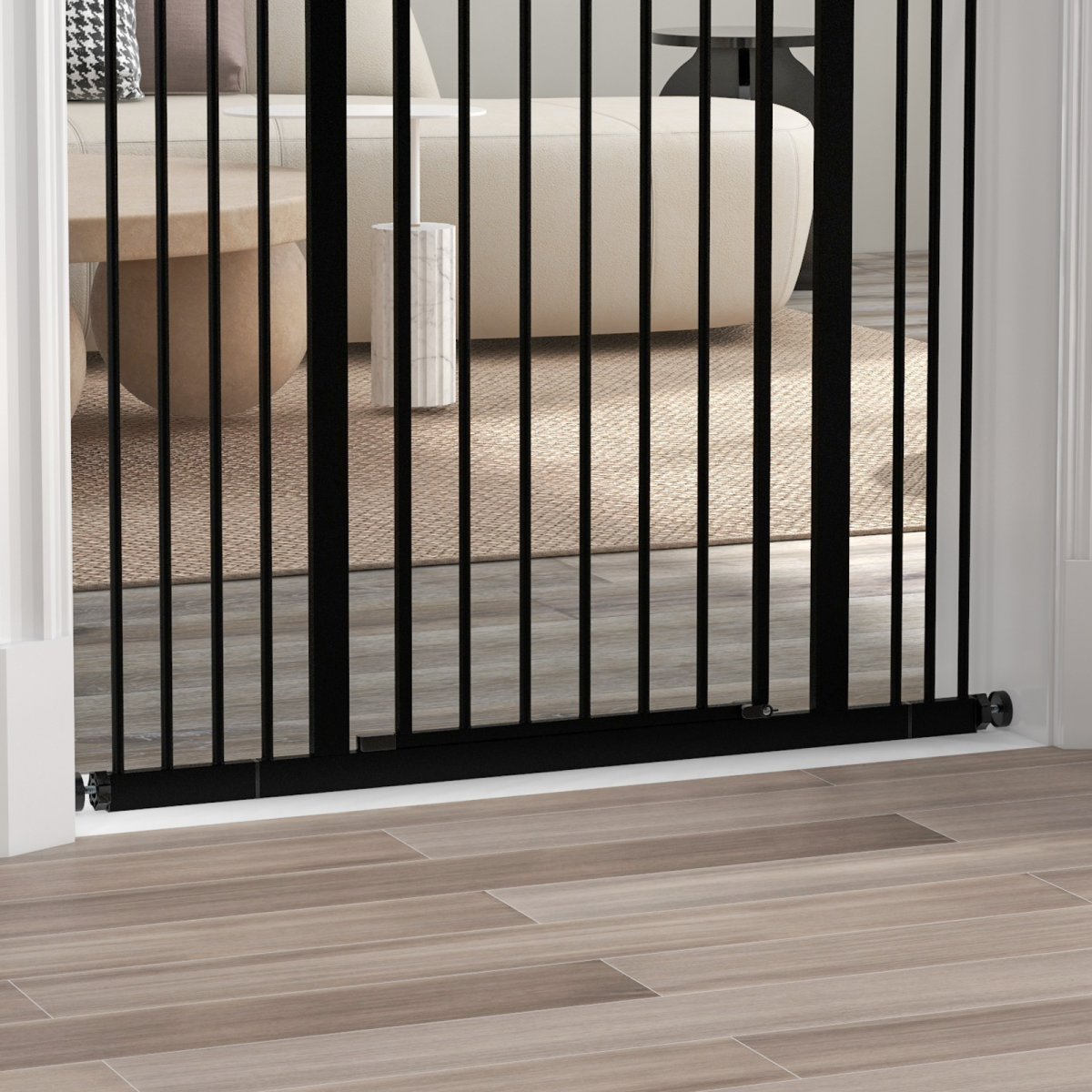 PawHut Adjustable Metal Pet Gate 74-100cm with Auto-Close Door Black