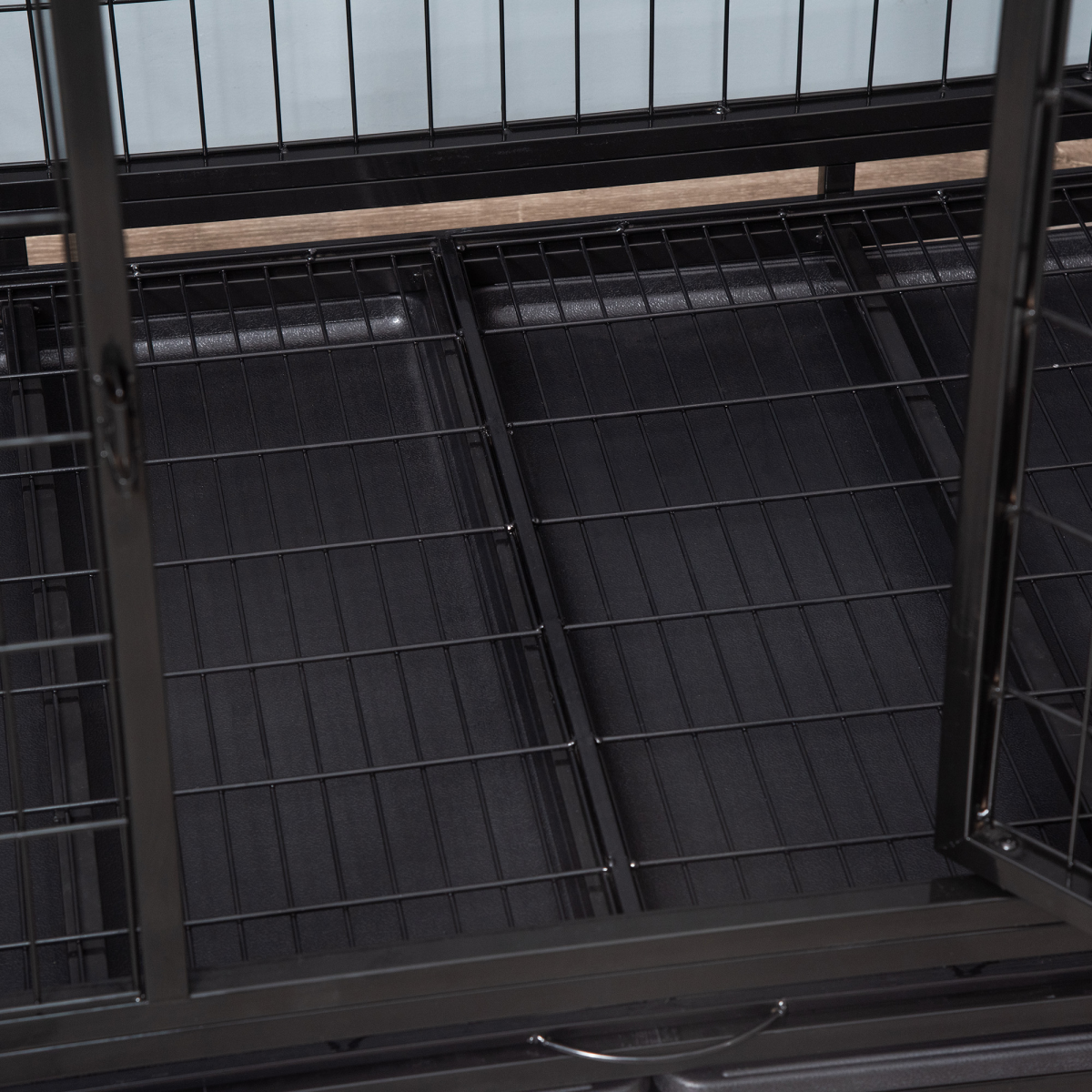 Metal Kennel Cage with Wheels & Tray - Large Black, 109x76x87 cm
