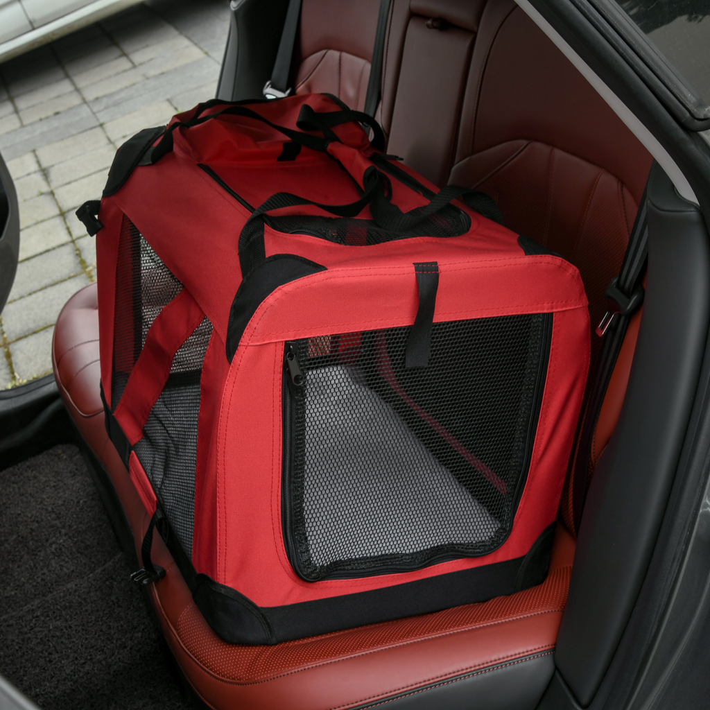 Foldable Pet Carrier Bag - Soft, Portable Cat Travel Cage, 60x42x42 cm, Red