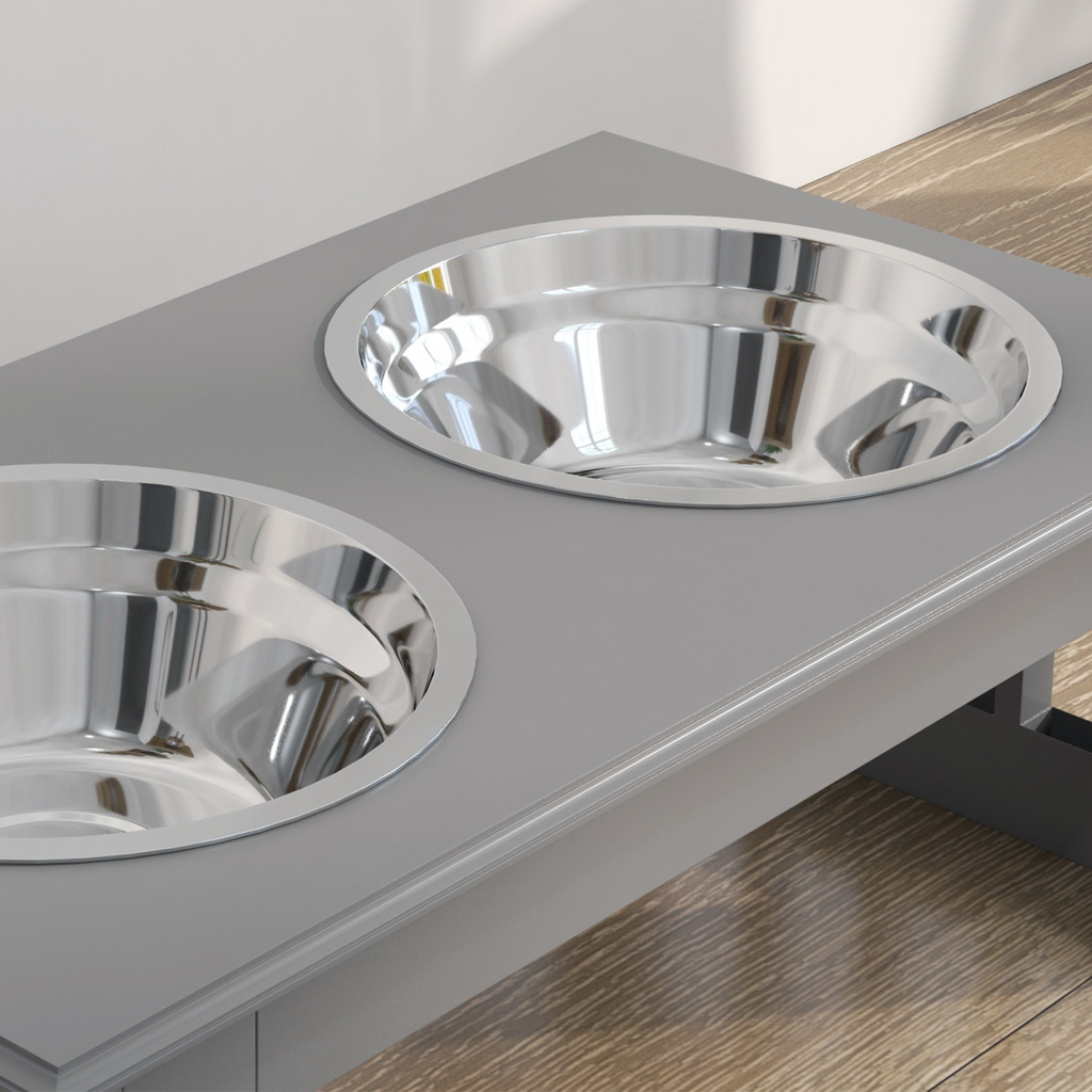 PawHut Double Bowl Raised Dog Feeder - Stainless Steel, Anti-Slip Grey