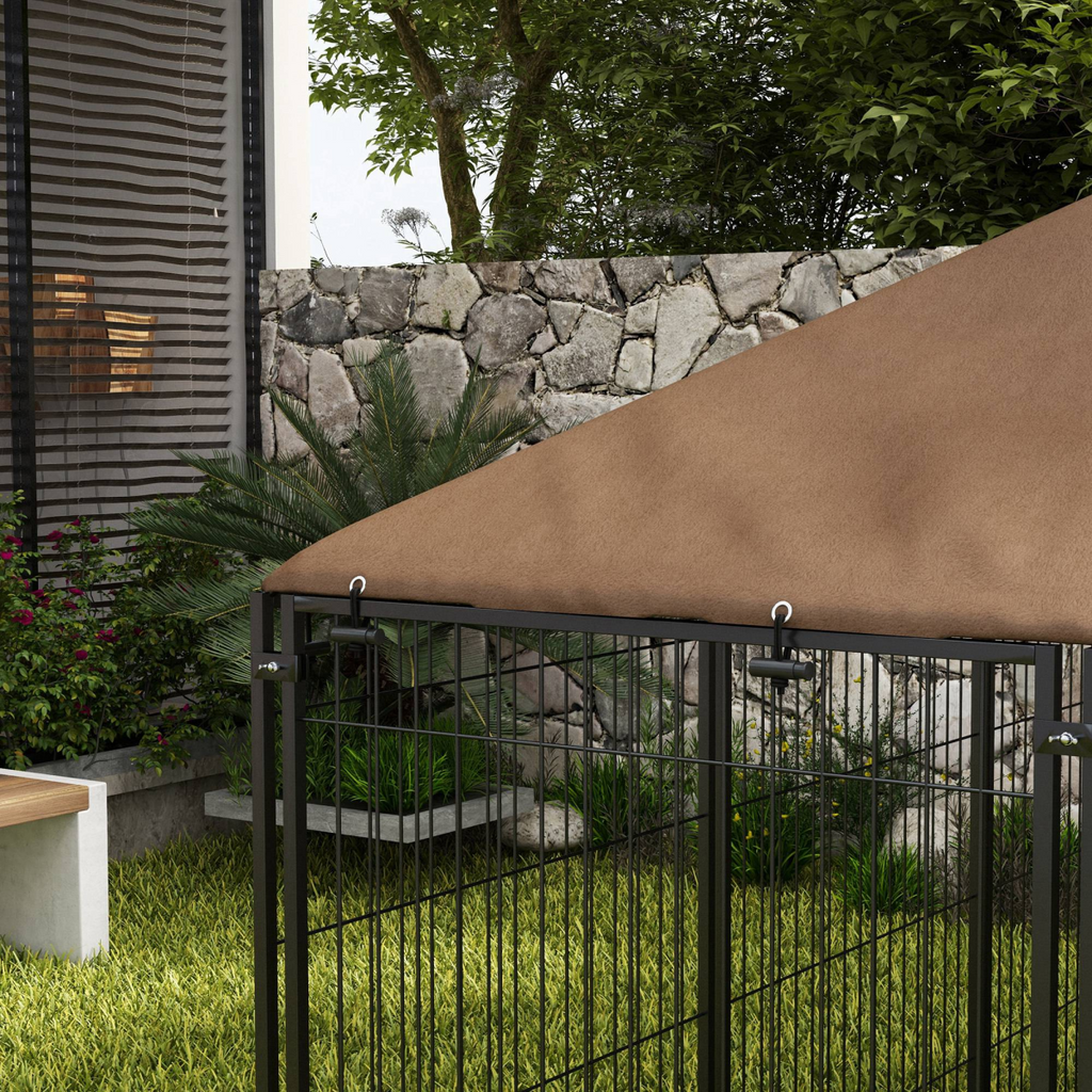 PawHut Outdoor Dog House with Canopy & Locking Rotating Bowl Holder