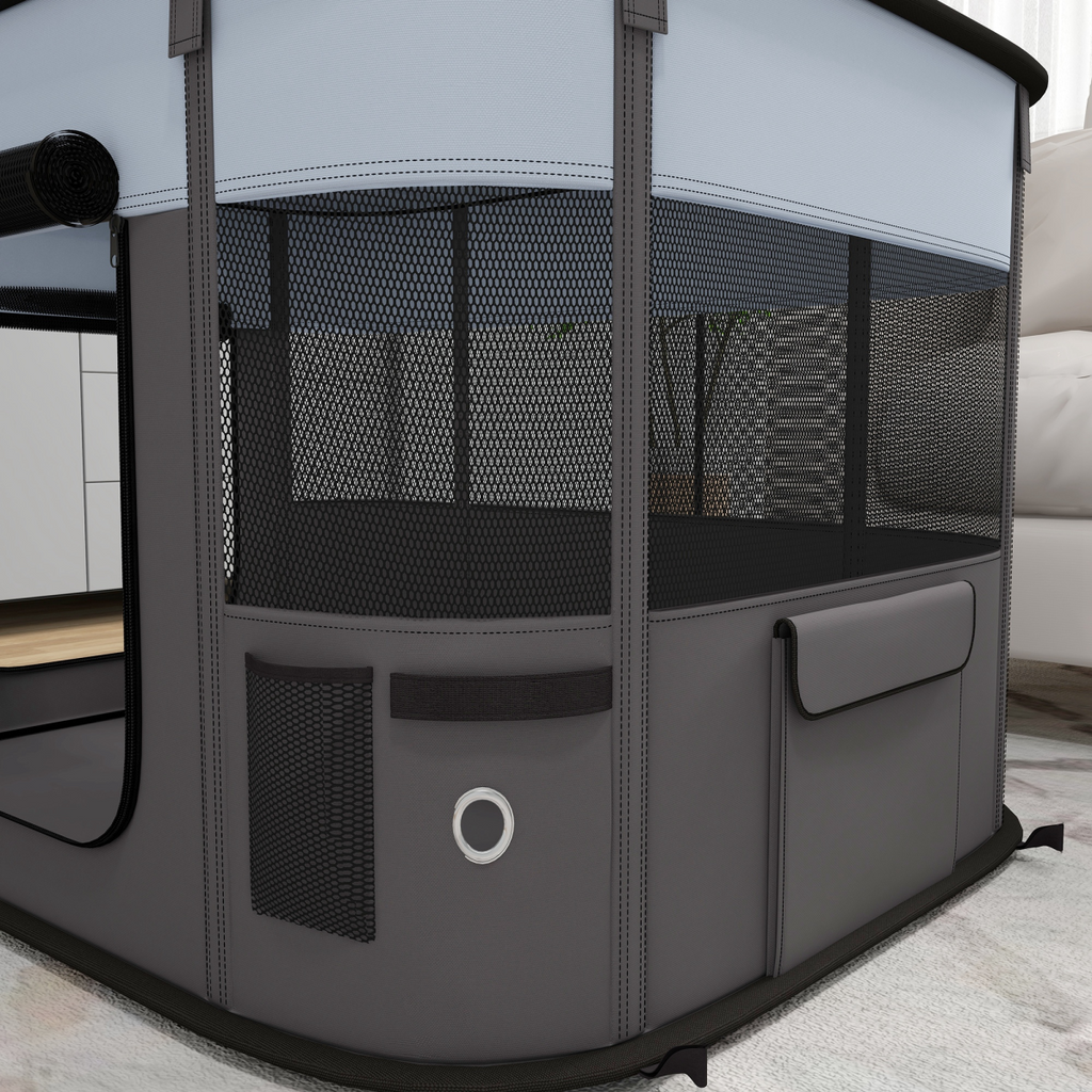PawHut Portable Pet Pen for Small Animals - Foldable, Up to 10kg, Grey