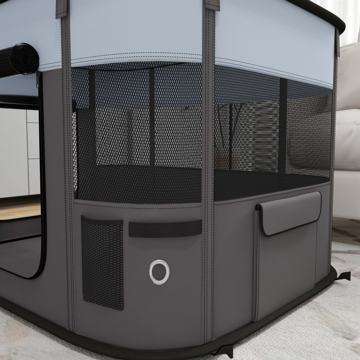 PawHut Portable Pet Pen for Small Animals - Foldable, Up to 10kg, Grey
