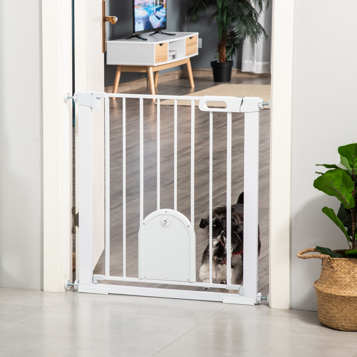 75-103 cm Pet Safety Gate - Pressure Fit Stair with Small Door Double Lock