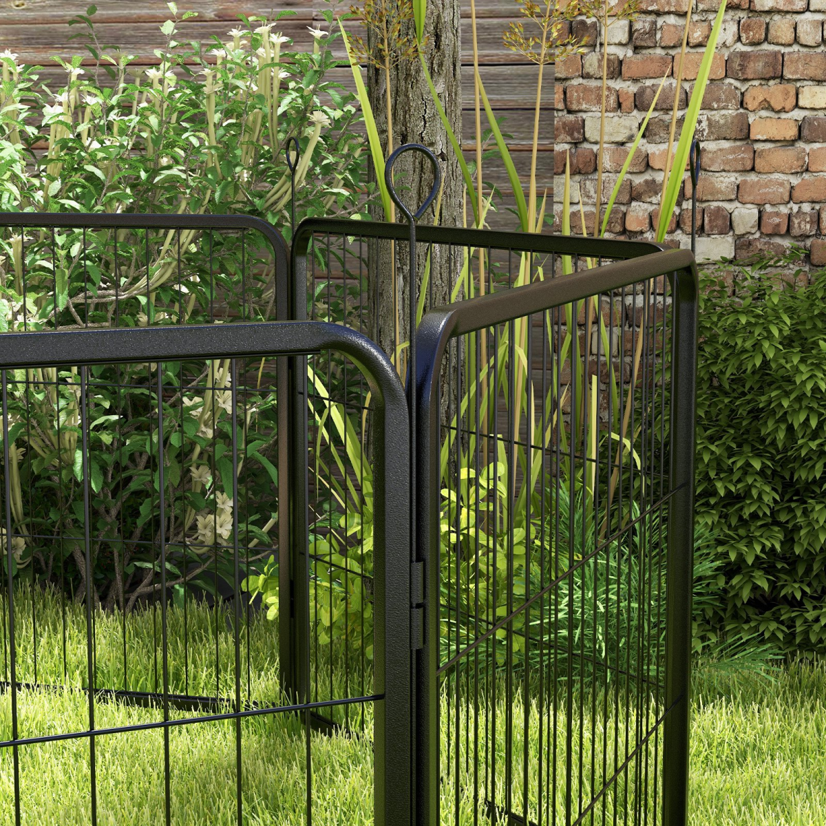 Pawhut 8-Panel Steel Pet Playpen and House - Indoor/Outdoor, Black