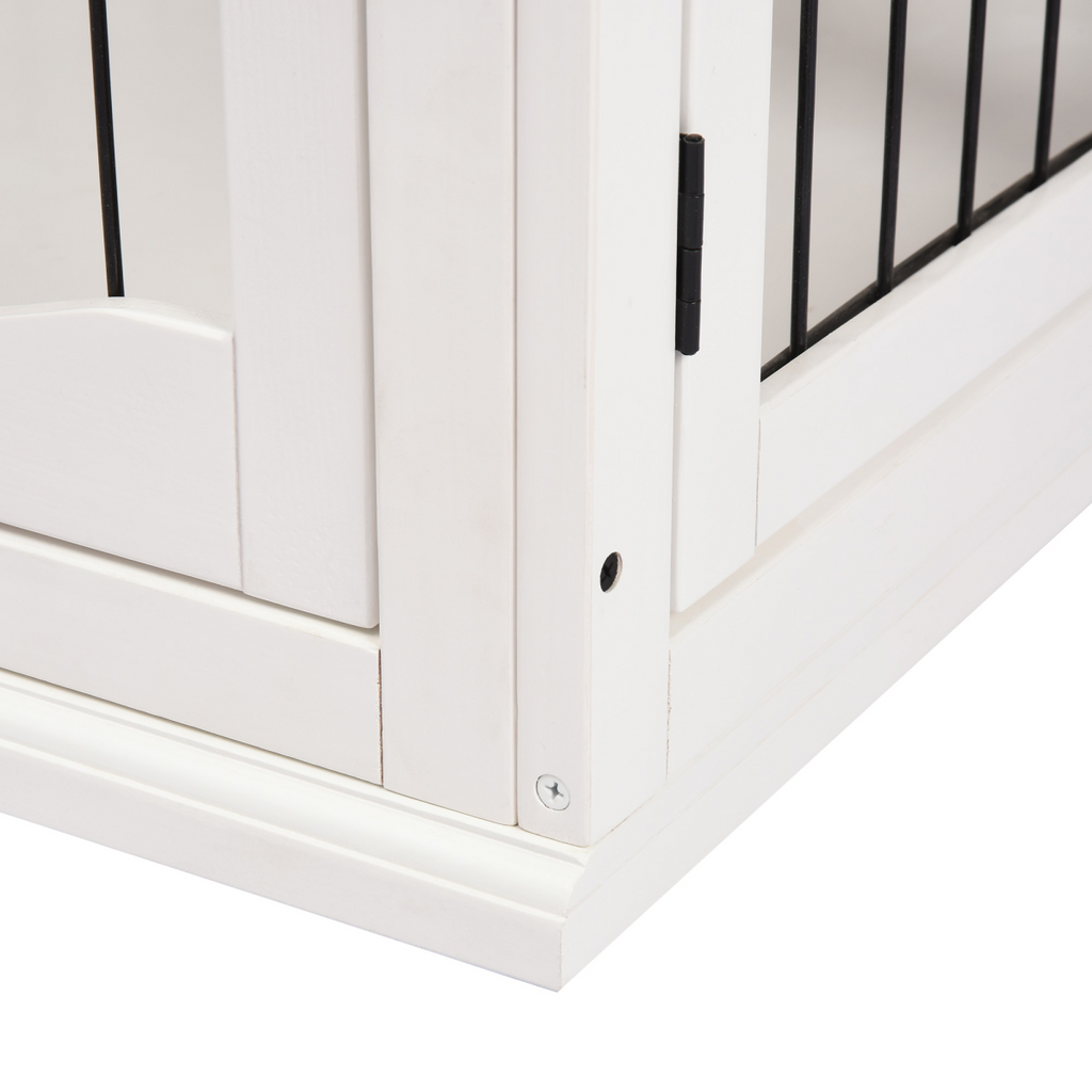 Wooden Dog Crate End Table with Metal Wire - Small Dog Cage, White