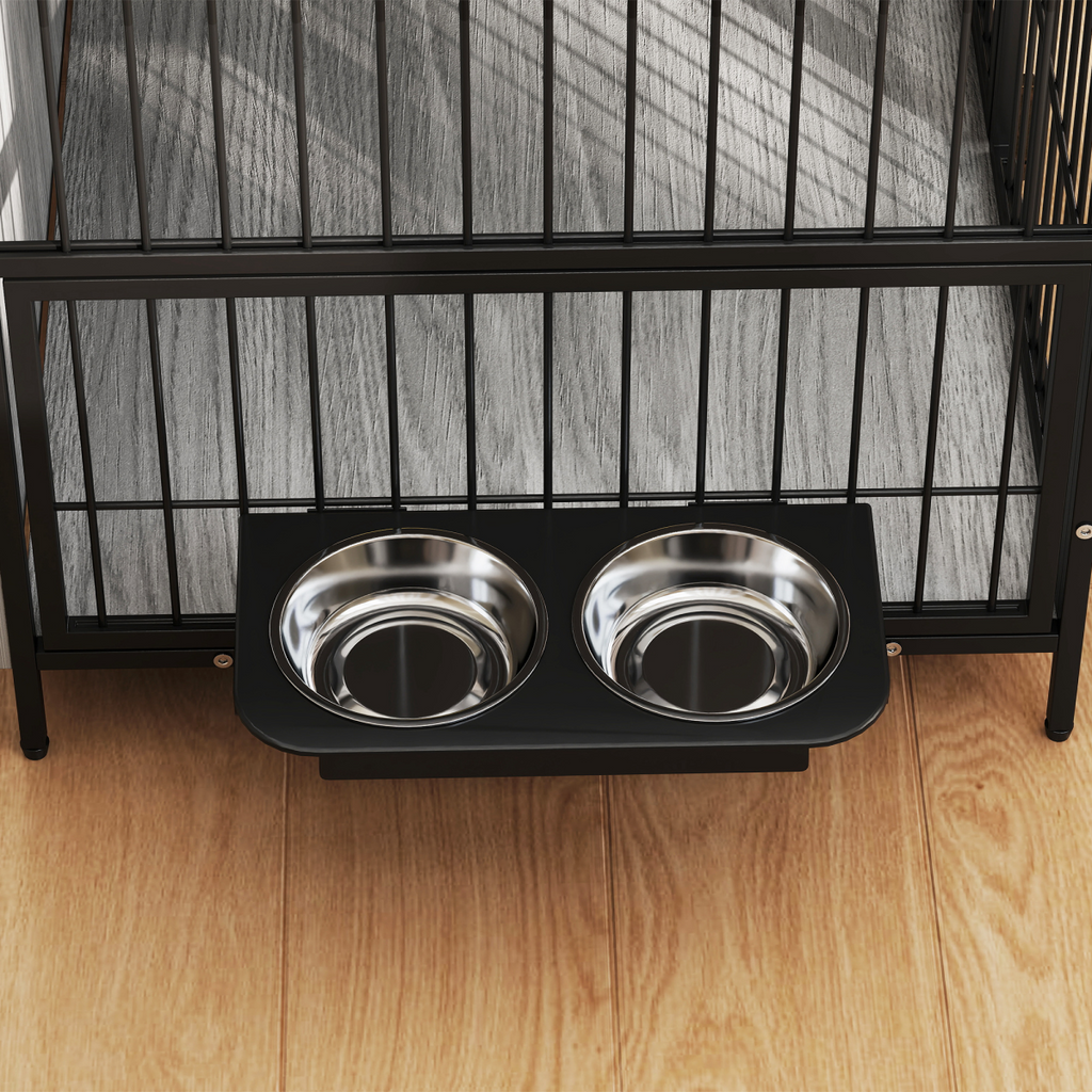 PawHut 2-in-1 Rotating Bowl Dog Crate Table for Medium Dogs, Grey