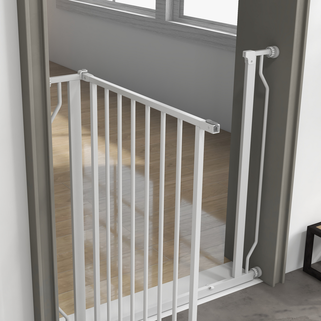 PawHut Wide Stair Gate with Door, Pressure-Fit, 75-85cm, White