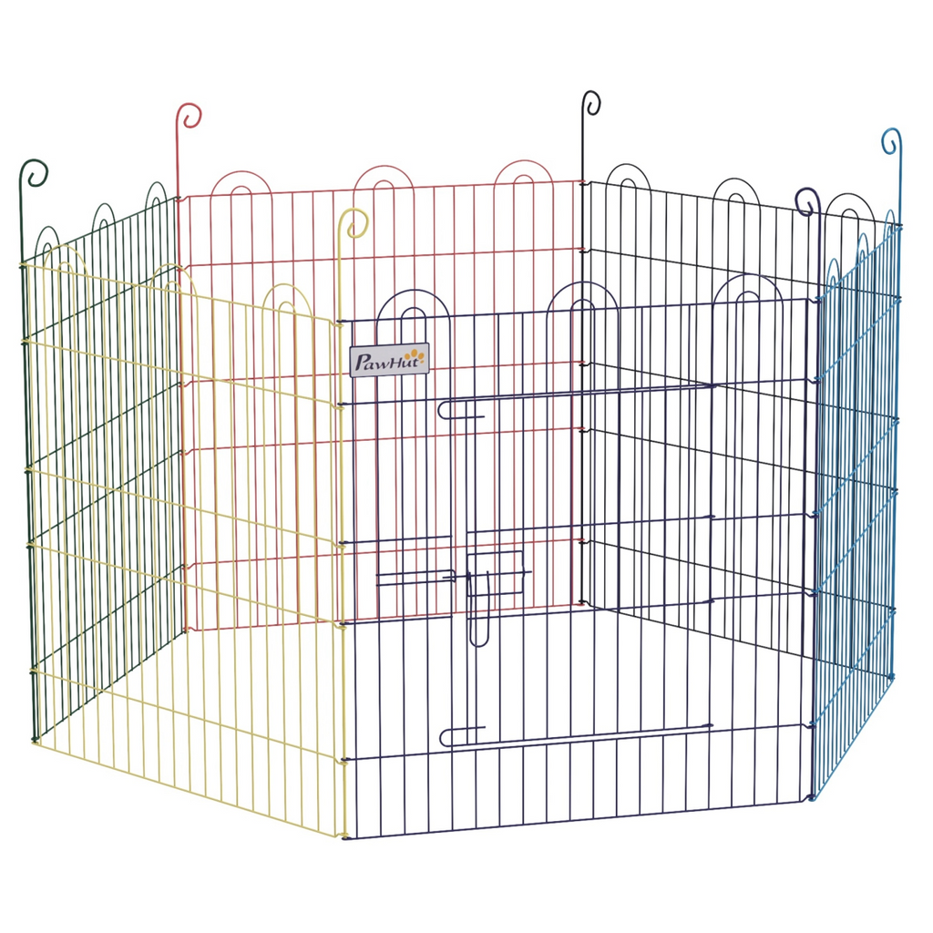 PawHut 6-Panel Pet Playpen with Door - Hexagon/Square Config, Multicolor