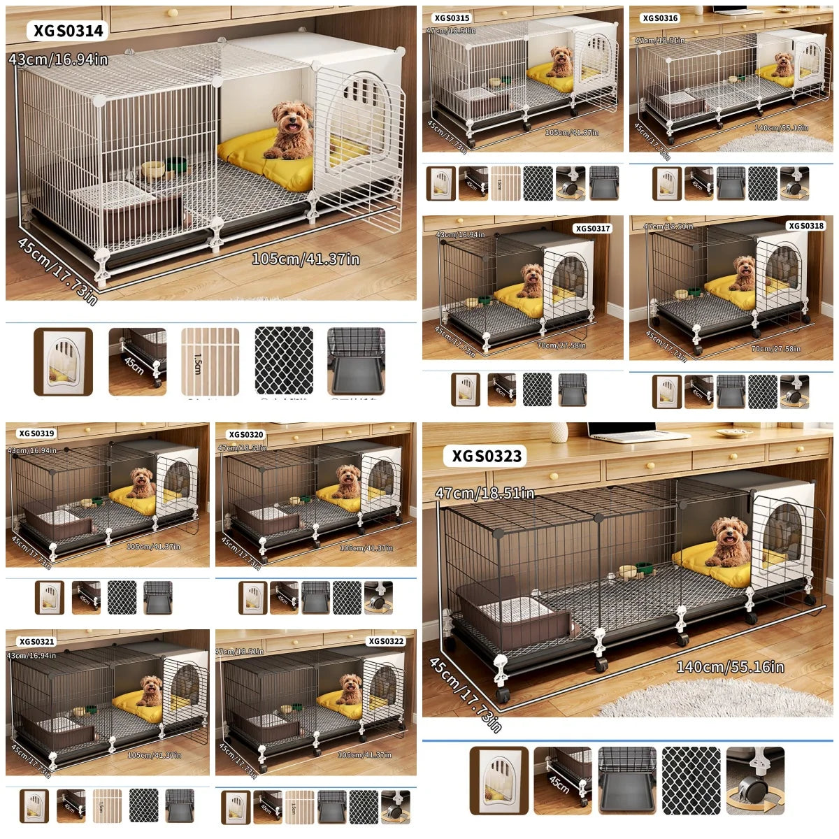 Indoor Dog Cage with Integrated Toilet & Tray – For Small and Medium Dogs