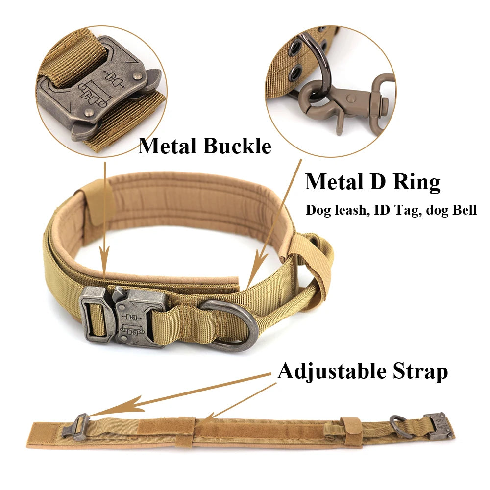 Tactical Large Dog Harness, Collar & Leash Set with MOLLE Pouches