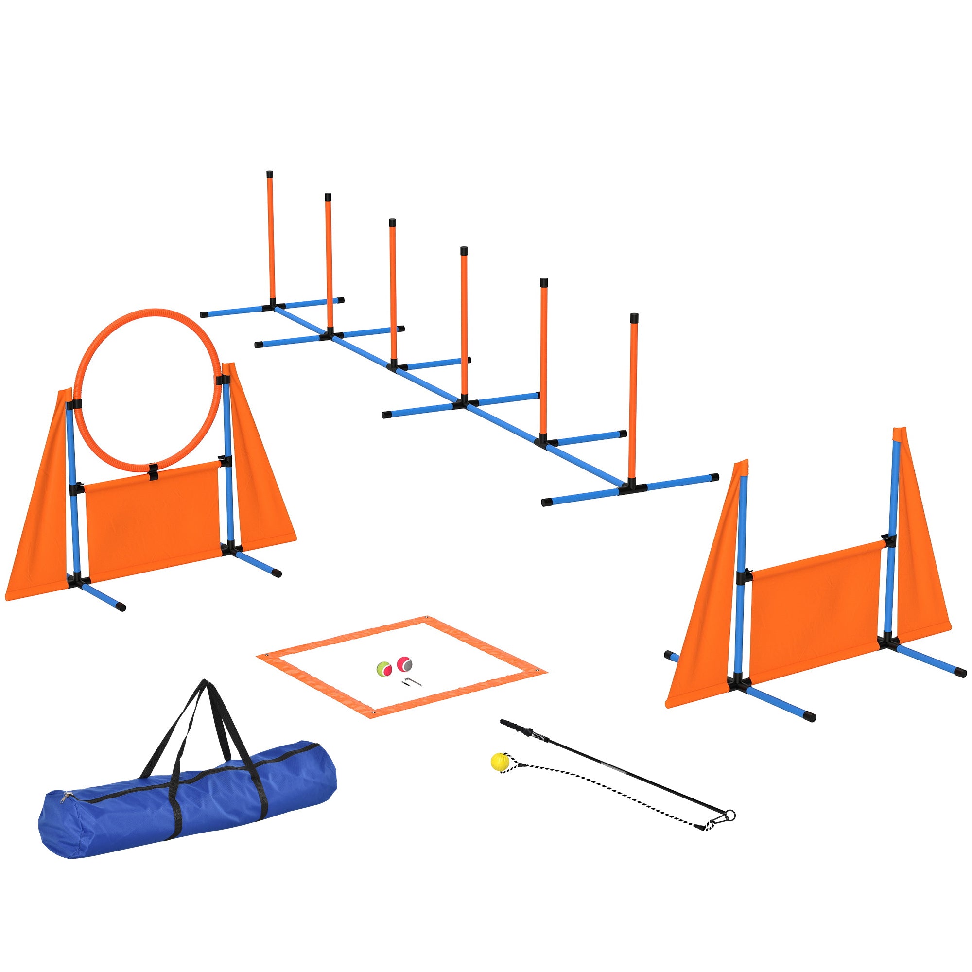 PawHut 7-Piece Dog Agility Kit: Jumps, Weave Poles, Pause Box - Orange