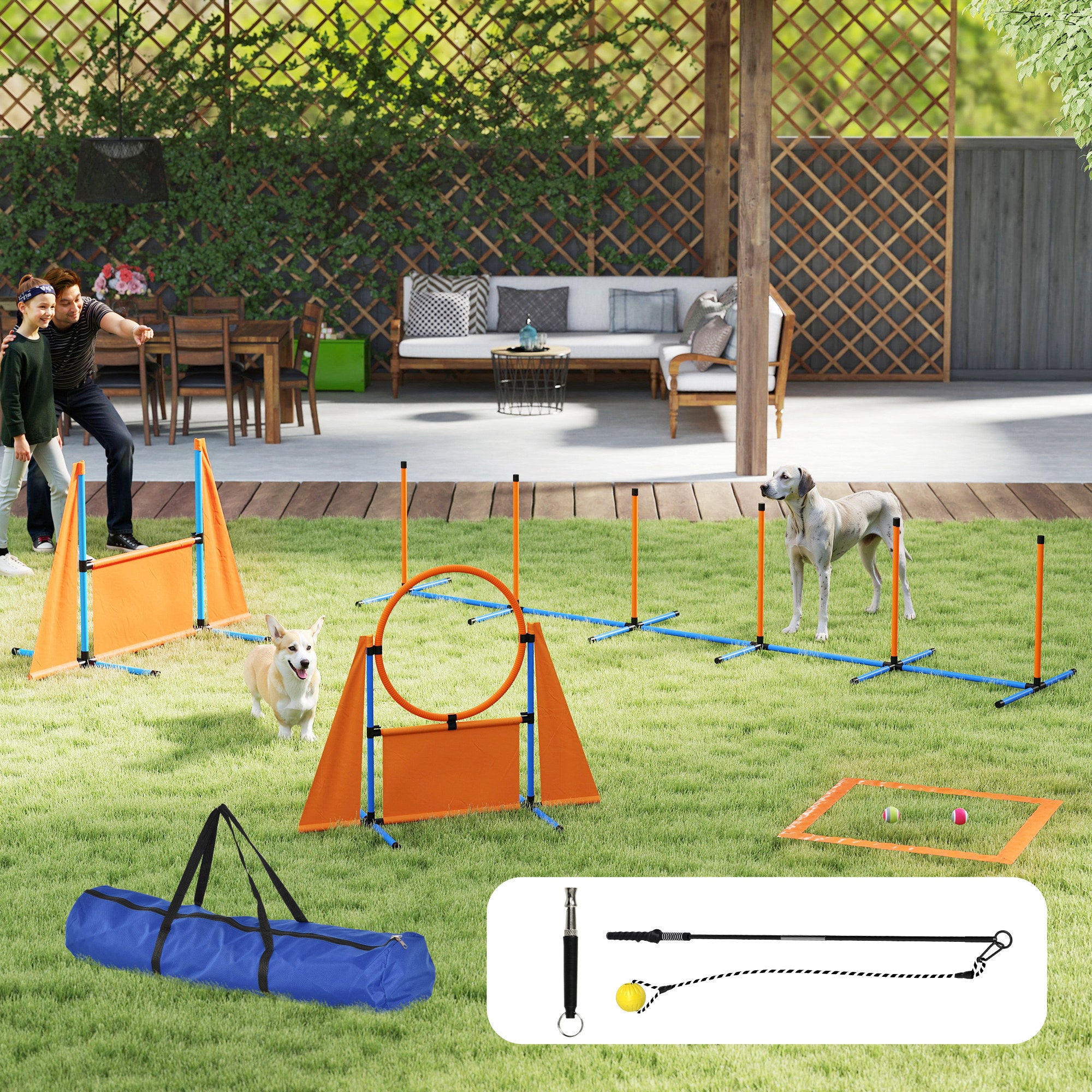 PawHut 7-Piece Dog Agility Kit: Jumps, Weave Poles, Pause Box - Orange
