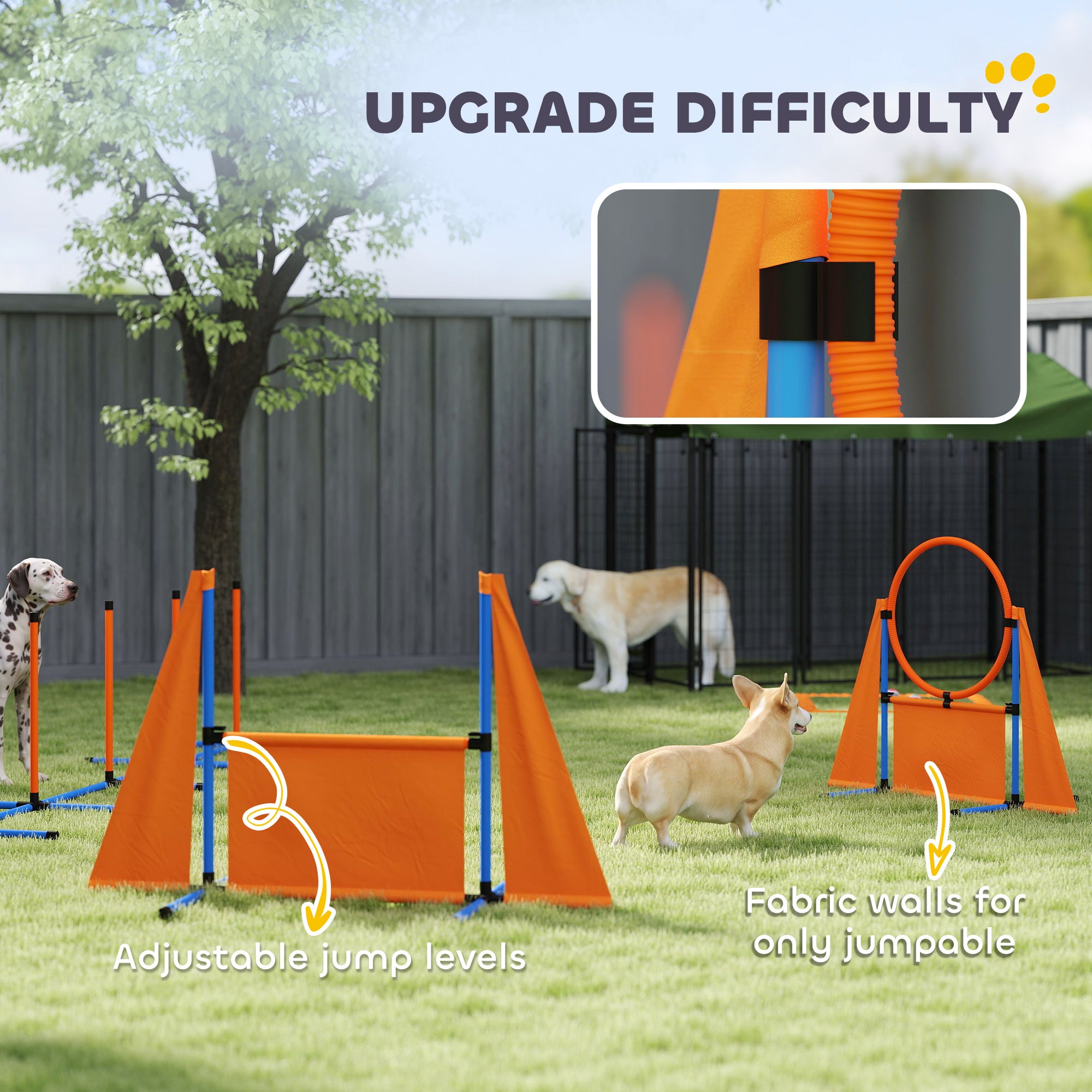 PawHut 7-Piece Dog Agility Kit: Jumps, Weave Poles, Pause Box - Orange