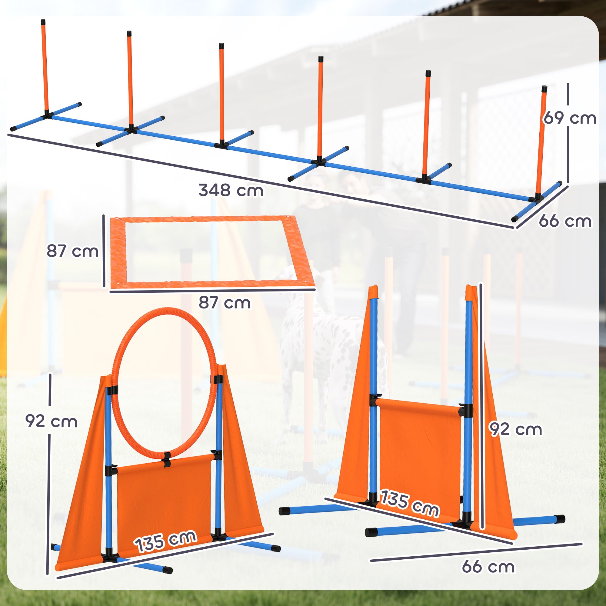 PawHut 7-Piece Dog Agility Kit: Jumps, Weave Poles, Pause Box - Orange