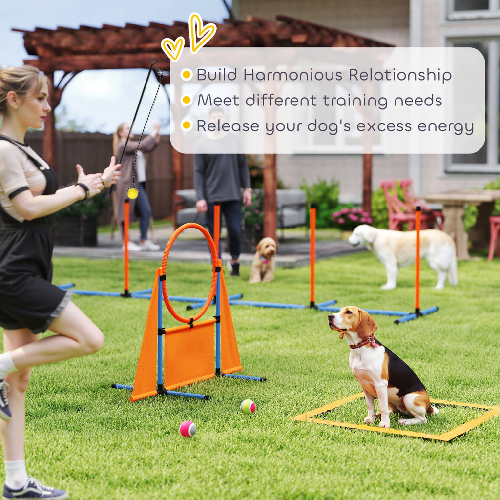 PawHut 7-Piece Dog Agility Kit: Jumps, Weave Poles, Pause Box - Orange