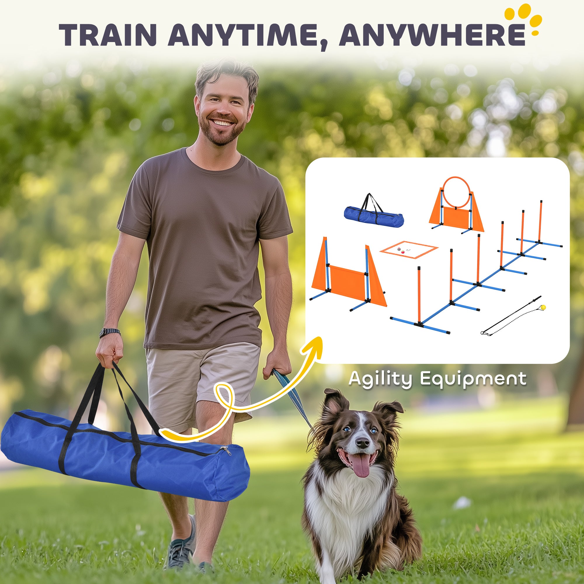PawHut 7-Piece Dog Agility Kit: Jumps, Weave Poles, Pause Box - Orange