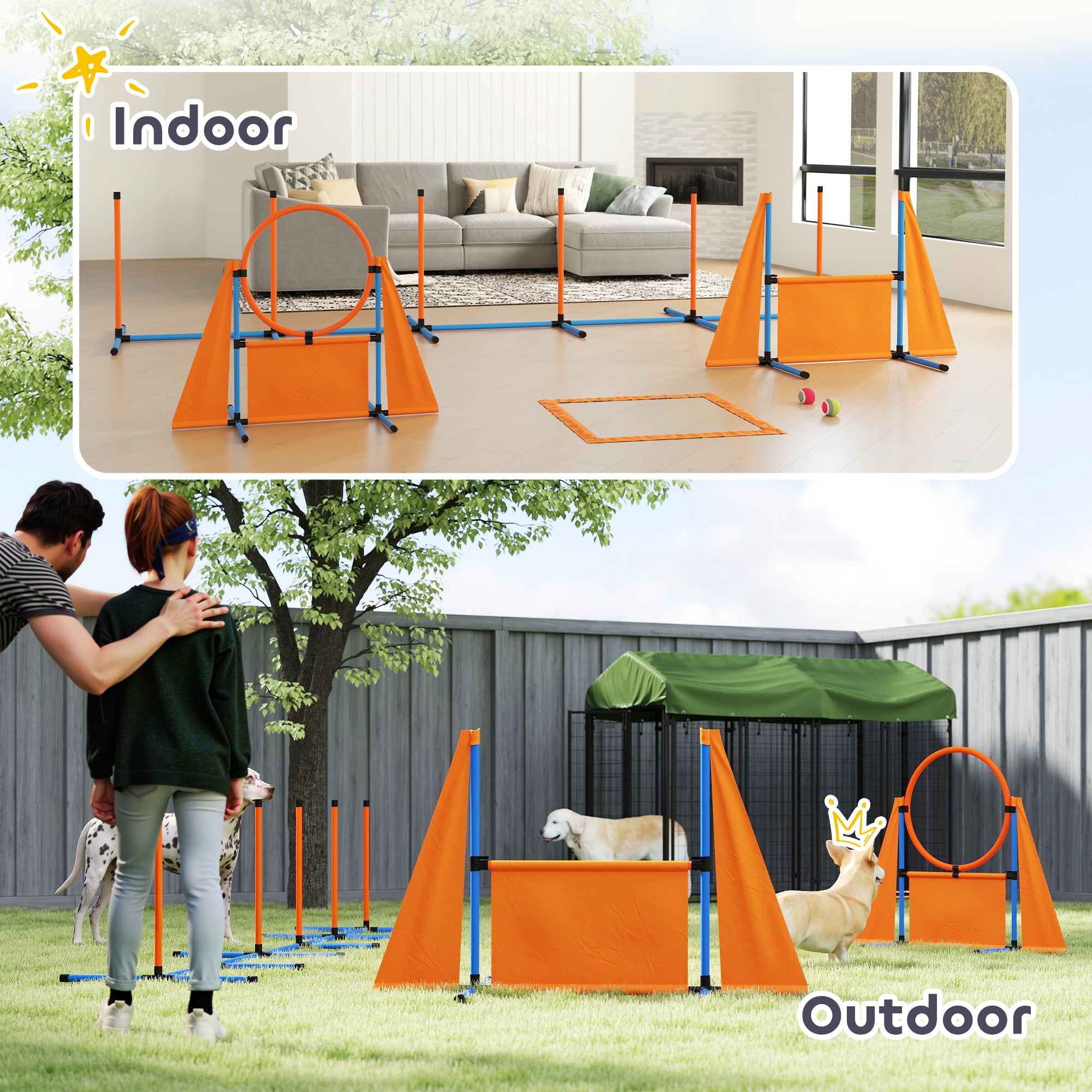 PawHut 7-Piece Dog Agility Kit: Jumps, Weave Poles, Pause Box - Orange
