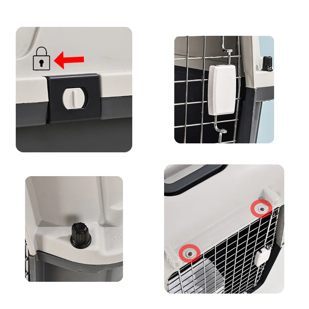 33" Large Airline-Friendly Dog Carrier – Durable Plastic Flight Crate with Wheels & Metal Ventilation Windows