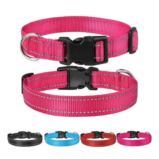 Reflective Adjustable Nylon Dog Collar with Buckle