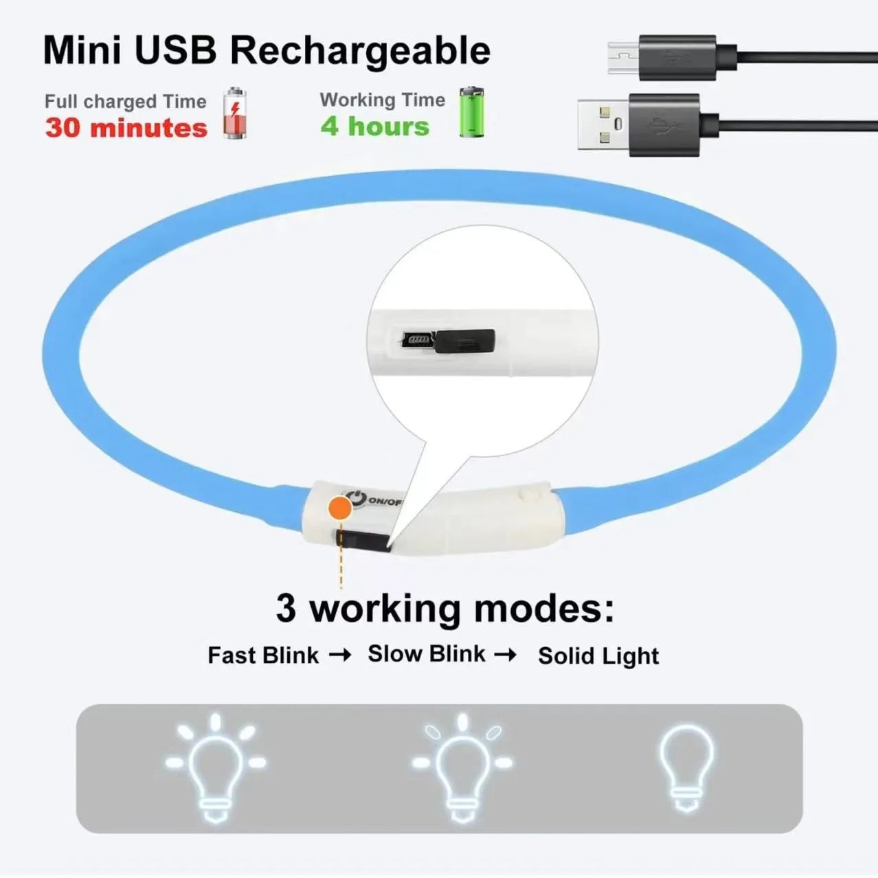 Rechargeable LED Dog Collar – Adjustable, Ultra-Light & Night-Safe