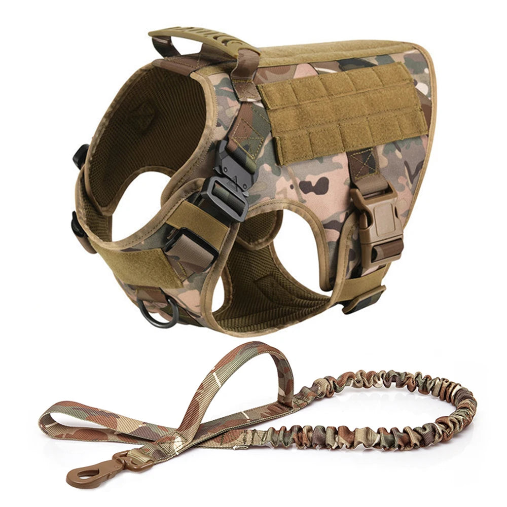 Tactical Large Dog Harness, Collar & Leash Set with MOLLE Pouches