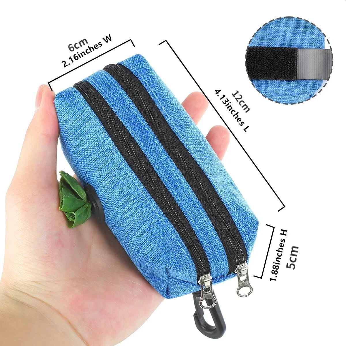 Dog Poop Bag Dispenser with Double Pockets & Velcro Leash Attachment