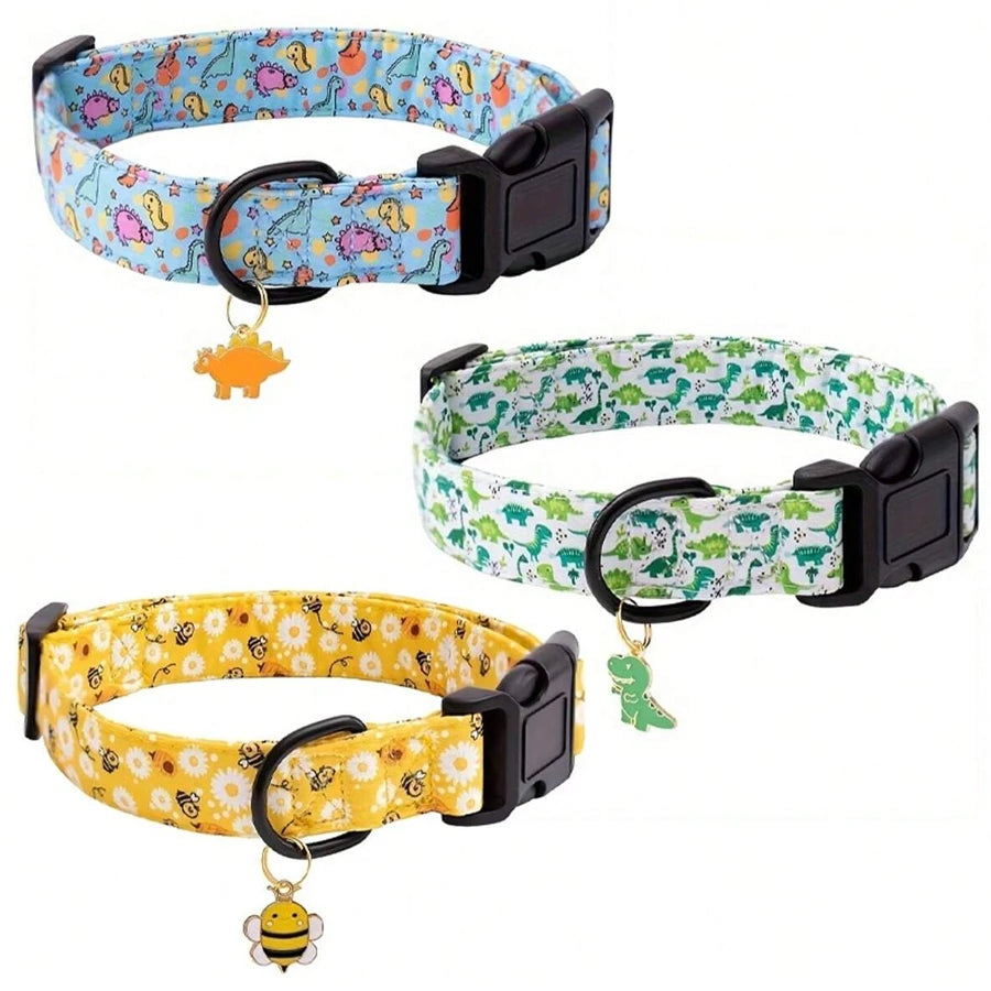Animal/Dinosaur Print Adjustable Pet Collar with Pendant
