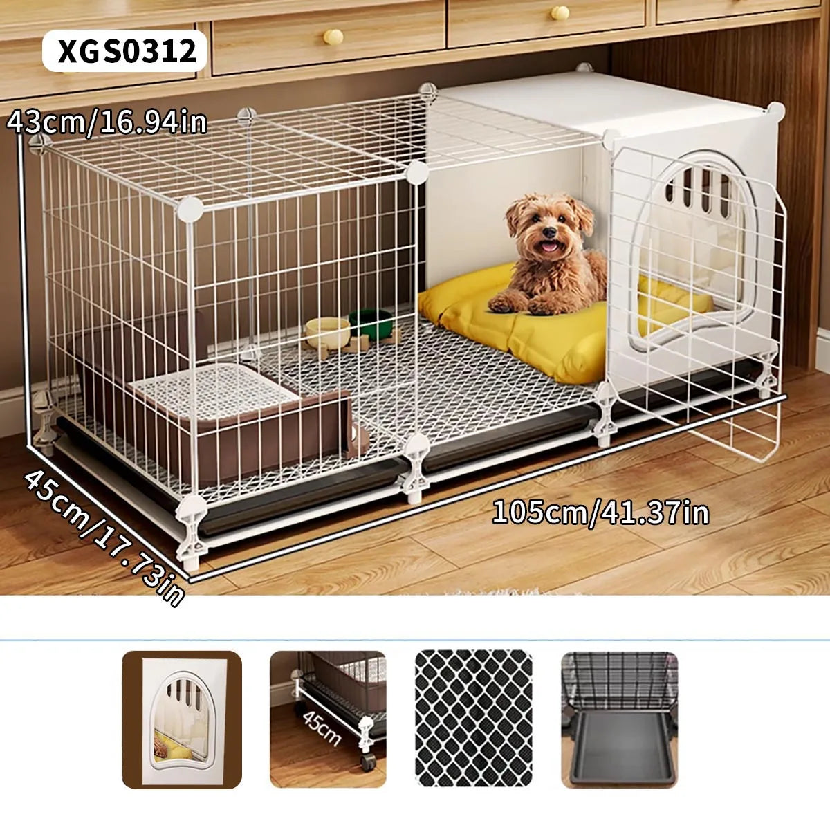 Indoor Dog Cage with Integrated Toilet & Tray – For Small and Medium Dogs